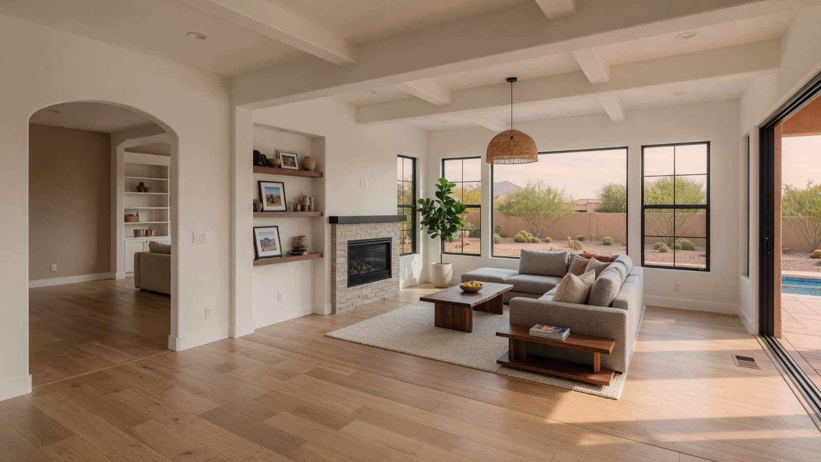 Bright home addition connected to an East Valley home with large windows and cohesive flooring