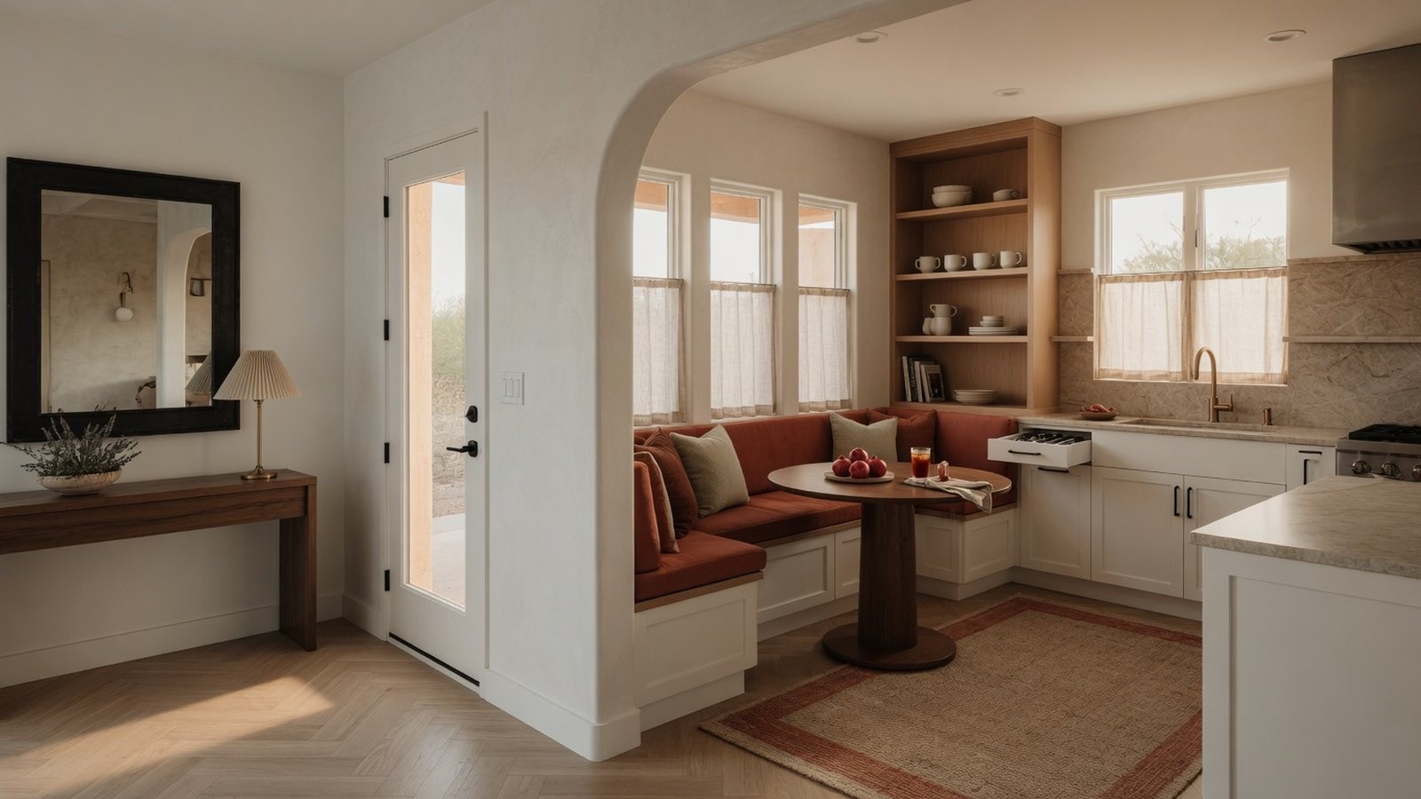 Welcoming remodeled kitchen nook with warm light for a remodeling consultation
